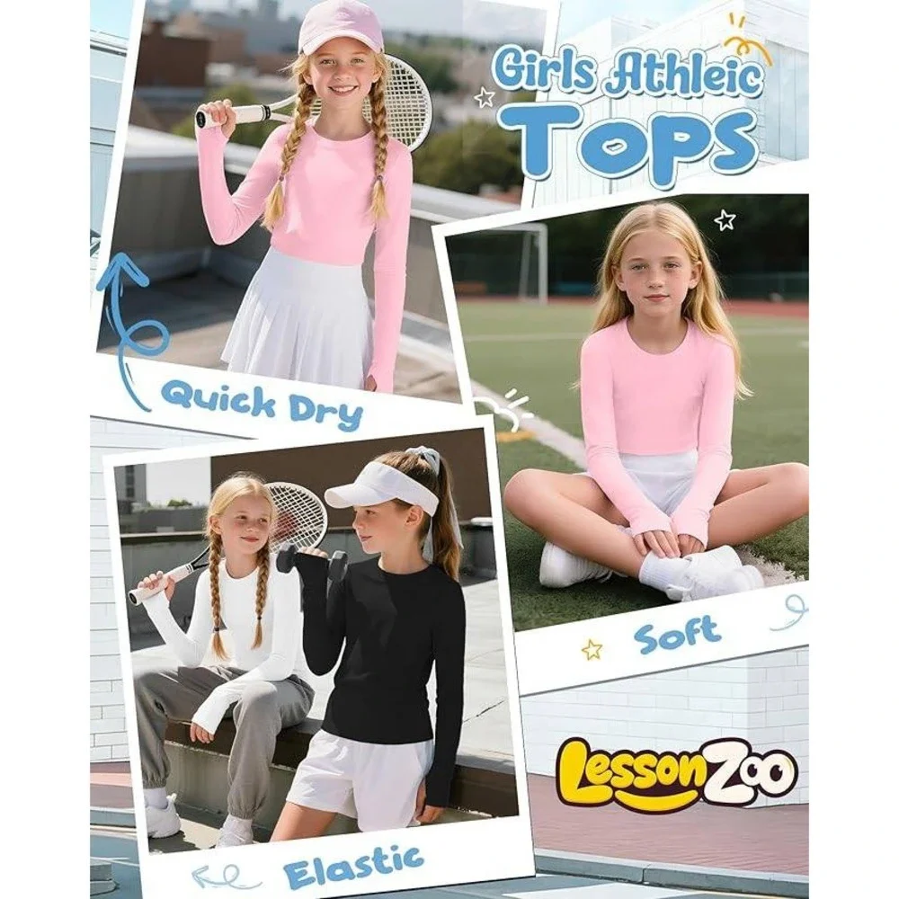 MSRP‎ $42 LessonZoo 3 Pack Girl's 11-12Y Long Sleeve Athletic Shirts with Thu